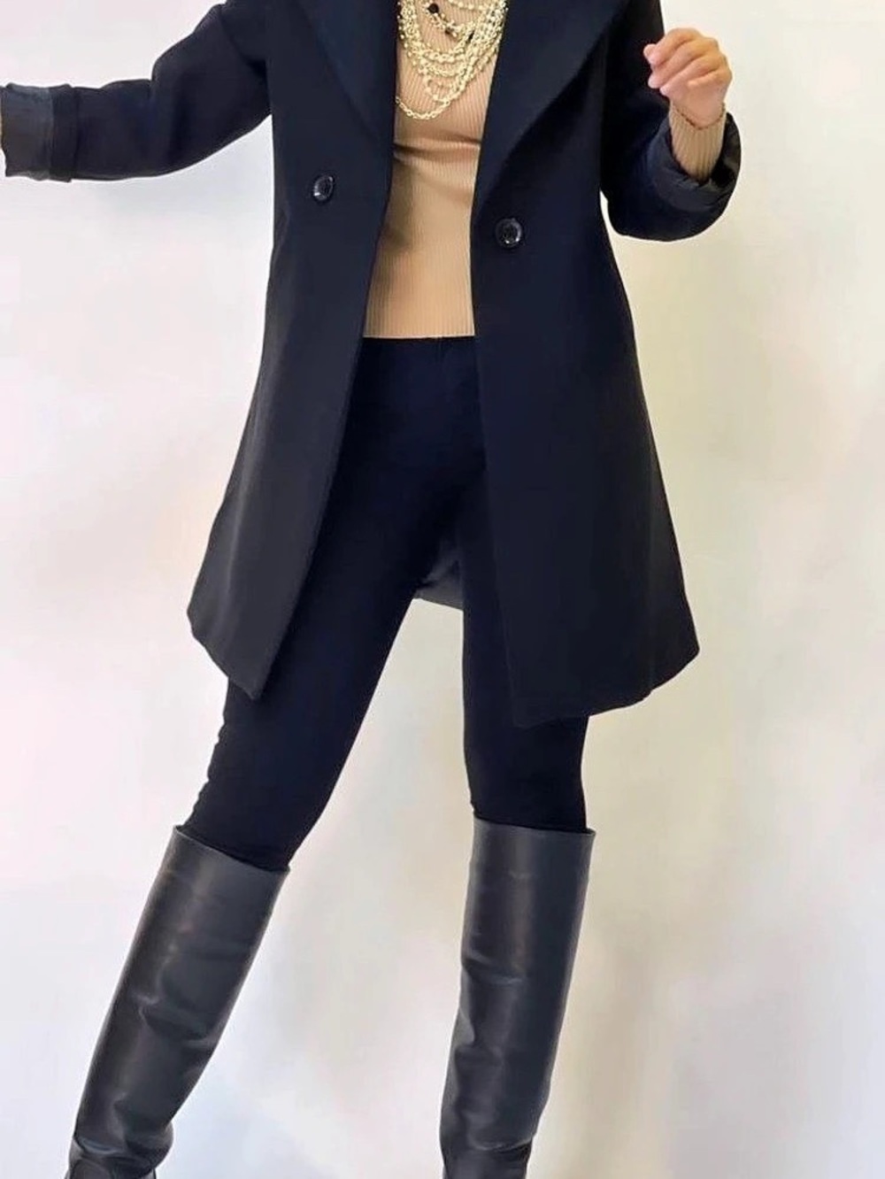 Women's Black Double-Breasted Coat
